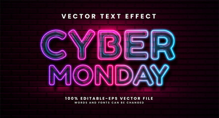 Wall Mural - Cyber monday 3D text effect. Editable text style effect with glow light theme.