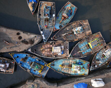 A Cluster Of Fishing Vessels In Mumbai. 