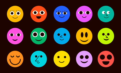 Wall Mural - Collection of Cute Comic Faces Various Emotions. Happy Emoticons Vector Design. Hand Drawn Colorful Different Characters Illustration.