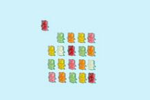 One jelly bear disconnected from square