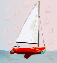 Small Red Sailing Boat Illustration