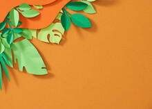 Flat Lay With Colorful Handmade Paper Foliage Arranged On Yellow Background