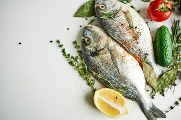 Wall Mural - fish fresh food ingredients top view kitchen delicacy