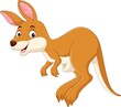 Cartoon cute little kangaroo jumping on white background