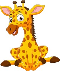 Poster - Cartoon funny little giraffe sitting