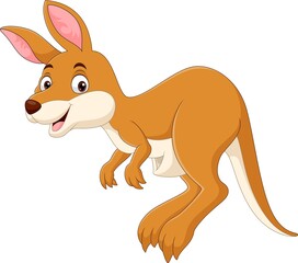 Poster - Cartoon cute little kangaroo jumping on white background