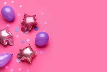 Beautiful Different Balloons On Pink Background