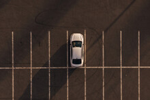  Parked White Sedan Car, Drone Overhead View