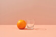 Fresh orange fruit and empty glass