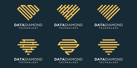 Wall Mural - simple diamond icon set, diamond combined element digital or data. logo design template