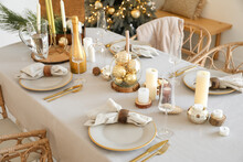 Dining Table With Setting For Christmas Celebration Indoors