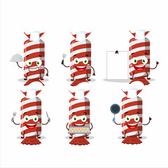 Canvas Print - Cartoon character of red long candy package with various chef emoticons