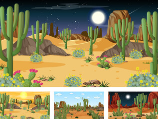 Canvas Print - Different desert forest landscape scenes with various desert plants