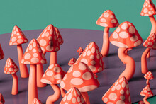 Close Up Of Pink Mushrooms 3d Illustration