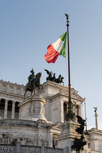 Italian Flag In Piazza Venezia, Rome