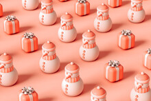Pattern Of Snowmen And Gift Boxes On Pink Background.