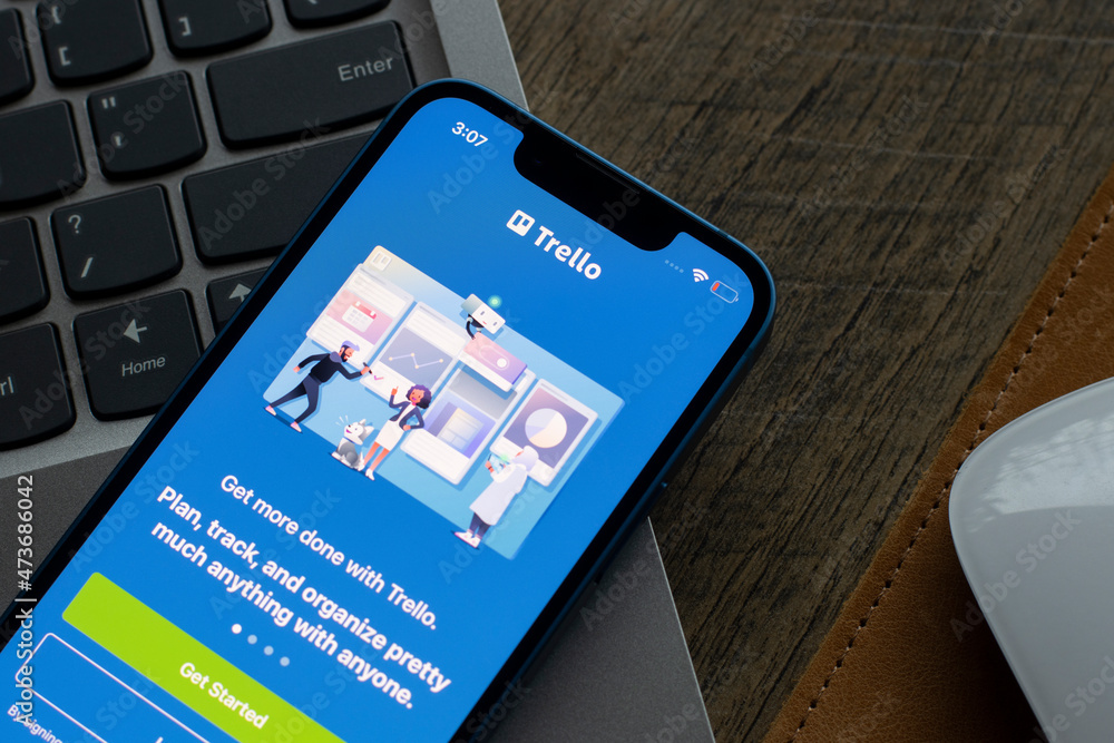 Portland, OR, USA - Dec 6, 2021: Trello mobile app login page is seen ...