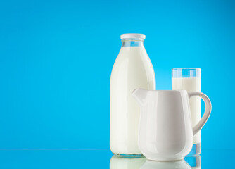 Canvas Print - Milk bottle, glass and pitcher