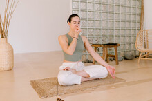 Woman Doing Yoga Breathing Exercise
