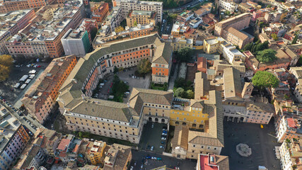 Wall Mural - Aerial drone photo of Basilica of Our Lady in Trastevere a grand Catholic church known for its 12th-century mosaics  lavish interior with 22 Roman columns, Rome, Trastevere, Italy