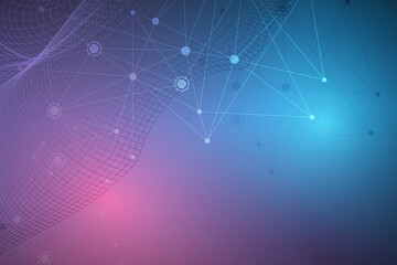 Wall Mural - geometric abstract background with connected line and dots. structure molecule and communication. bi