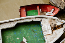 Above View Of Old Wooden Boats On Dock