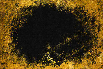 Wall Mural - Japanese background on black washi paper with gold patterns.