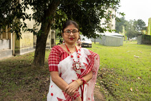 Middle Aged Indian Woman Wearing Traditional Sari