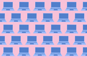 Laptop computers pattern illustration on pink background