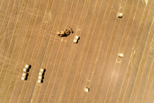 Aerial Views Of Hay Bails On Field