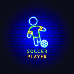 Poster - Soccer Player Neon Label. Vector Illustration of Football Promotion.