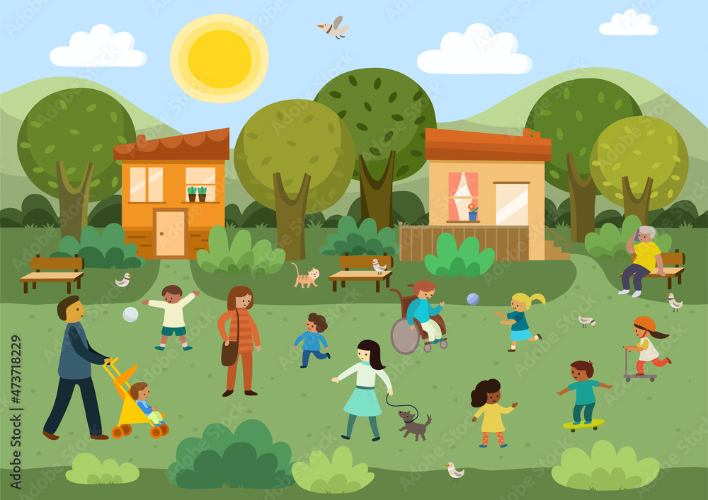 Children playing in the park Stock Vector | Adobe Stock
