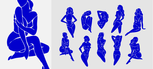 Wall Mural - contemporary feminine matisse style posters. woman in minimal silhouette mosaic style. illustration 