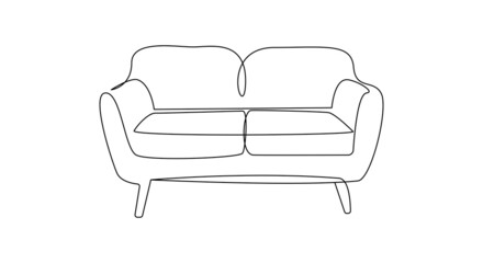 Wall Mural - Modern furniture sofa for home interior in trendy scandinavian style outline contour lines. Simple linear silhouette of Couche. Doodle vector illustration
