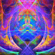 Imagen de arte digital fractal compuesto de trazados rectos y elípticos entrelazados en colores fríos formando un conjunto simétrico con aspecto de fuente primigenia de energía vital.