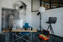 Photographic equipment in empty studio