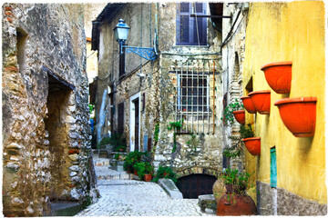 Wall Mural - beautiful old street of medieval villages of Italy.