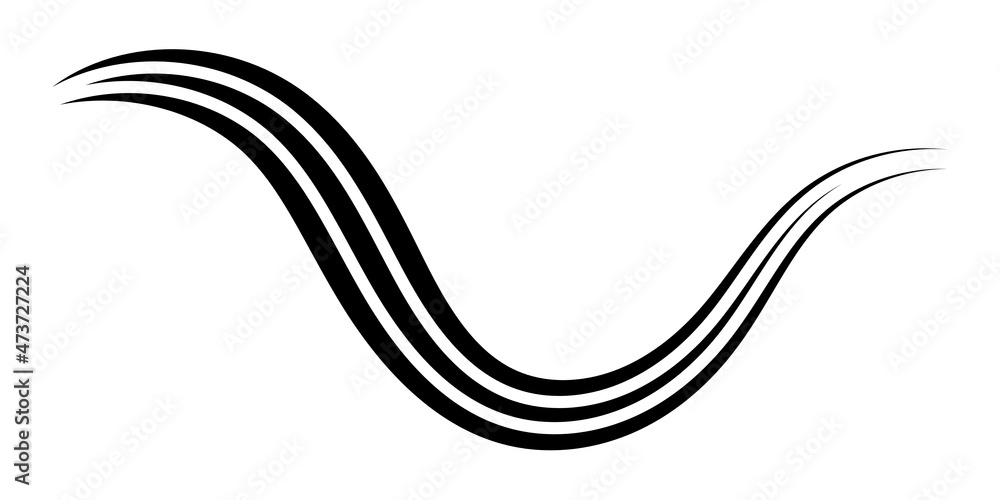 Curved graceful triple line, vector, ribbon as an elegant calligraphy ...
