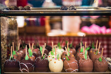 Chocolate Candy Apples On Christmas Market