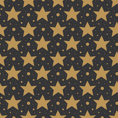 Wall Mural - Golden stars space cosmos vector element. New year, Christmas, Happy Birthday holiday. Packaging wrapping paper design. Seamless pattern, texture. Editable background colour.