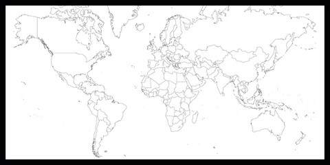 Wall Mural - Black outline political map of World.