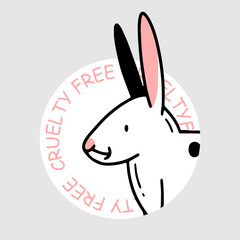  Cruelty free vegan icon with cute bunny in doodle style