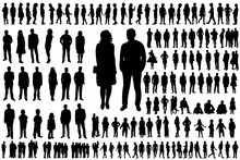 Silhouette People Collection On White Background, Isolated, Vector