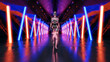 © Westend61 - Three dimensional render of gynoid walking toward camera across corridor illuminated with blue and red neon lights