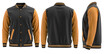 Blank (Black and Orange  ) varsity bomber jacket isolated on white background. parachute jacket. front and back view. ready for your mock-up design 