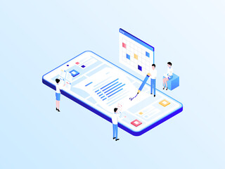 Wall Mural - business contract isometric illustration light gradient. suitable for mobile app, website, banner, d