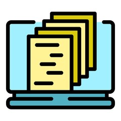 Poster - Files on monitor icon. Outline files on monitor vector icon color flat isolated