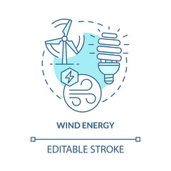 Wall Mural - Wind energy turquoise blue concept icon. Green technology. Renewable energy abstract idea thin line illustration. Isolated outline drawing. Editable stroke. Roboto-Medium, Myriad Pro-Bold fonts used