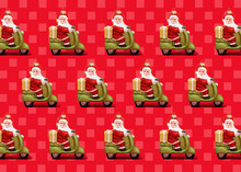 Pattern Of Santa Claus Christmas Ornaments Against Vibrant Red Checked Background