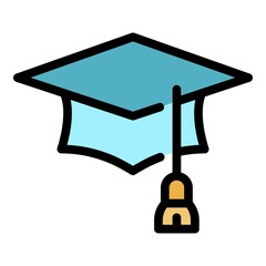 Sticker - School graduation hat icon. Outline school graduation hat vector icon color flat isolated